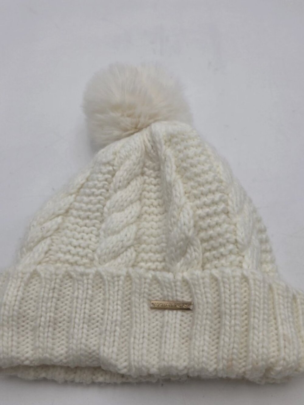 Michael Kors Knit Pom-pom Beanie Hat Ivory One Size Soft Lining Extra Warmth